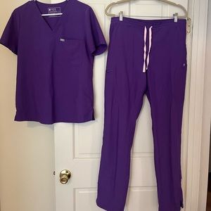 Magic Purple Figs set Catarina one pocket scrub top and Yola skinny scrub pants